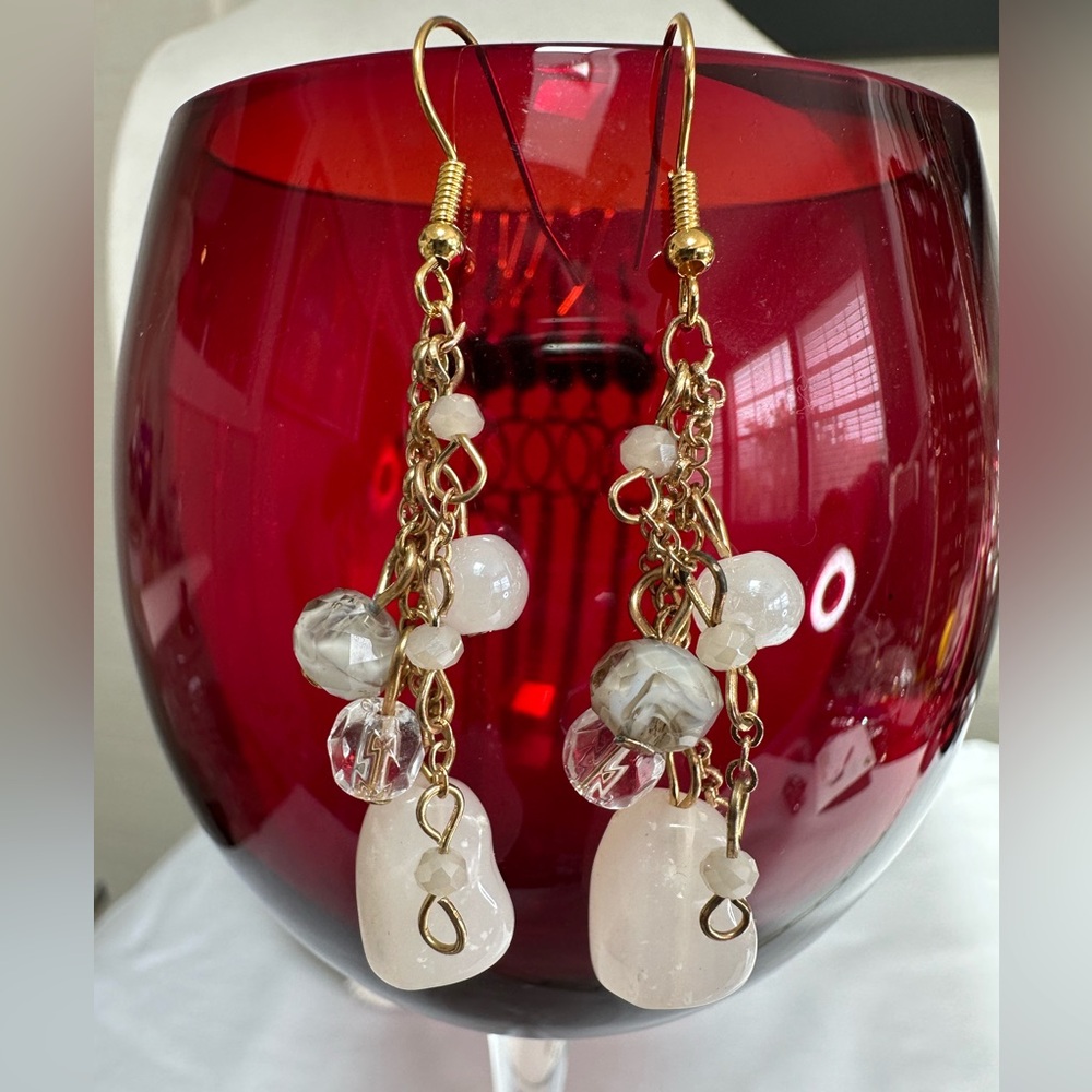 Dainty feminine stone and faceted bead dangle earrings